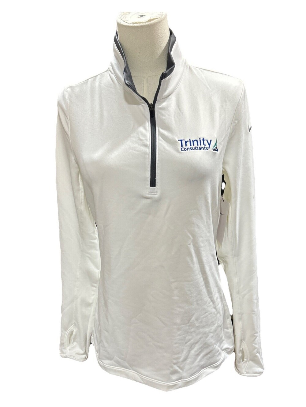 Nike Women’s Pullover Sweatshirt Small White Embroidered Trinity Consultants 1/4